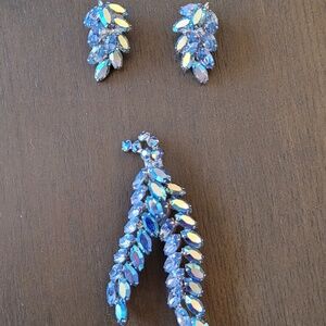 Rare Signed Sherman Demi-Parure Set: Sapphire Blue Rhinestone Brooch & Earrings